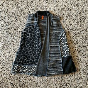 Anya SF Cardigan Open Front Grey Black Textured KnitPanel Sweater Women's Large